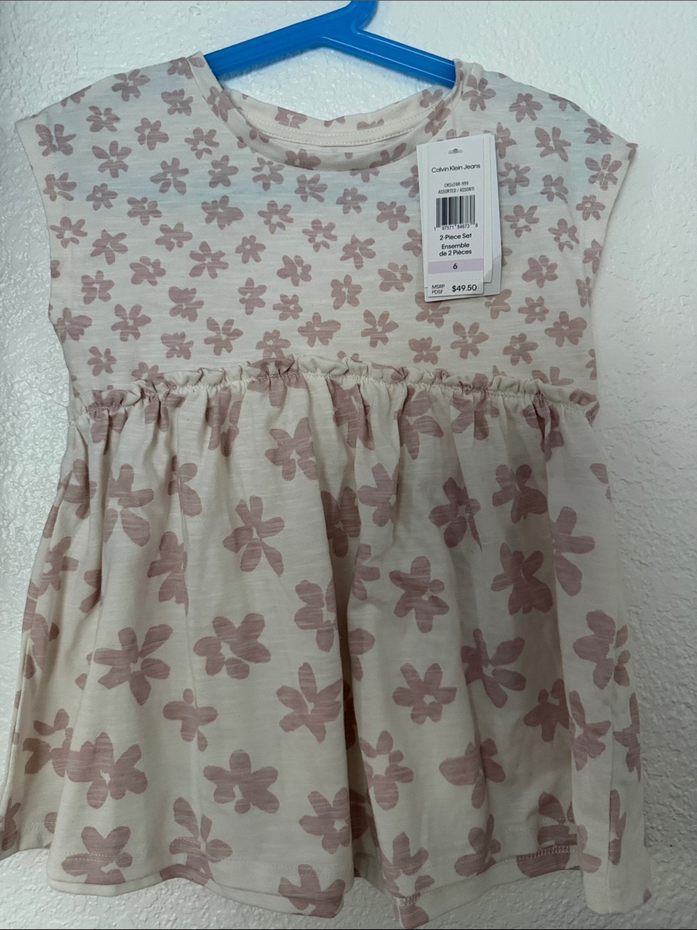 Calvin Klein Jeans Cream Tunic Top with Dusty Pink Floral Print